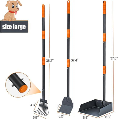 Niubya Pooper Scooper for Dogs, Metal Poop Scooper Tray Spade and Rake Set, Poop Scoop with Adjustable Long Handle, Dog Pooper Scooper for Pet Waste Removal