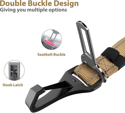 IOKHEIRA Dog Seatbelt, Universal Reflective Bungee Dog Car Harness with Hook Latch & Seatbelt Buckle, Swivel Aluminum Carabiner, Green