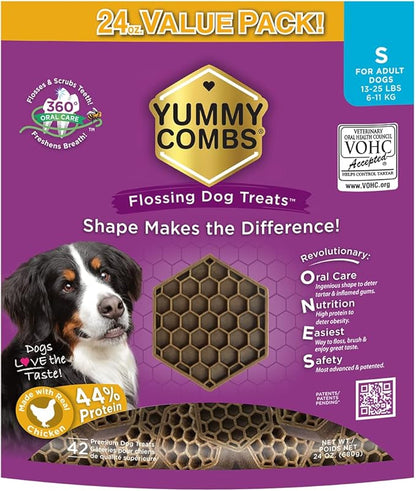Dog Dental Treats – Vet VOHC Approved – Delicious Chicken Protein – Removes Tartar with Cleaning Comb Shape – Dental Dog Treats for Small Dogs (24oz, 42 Count)