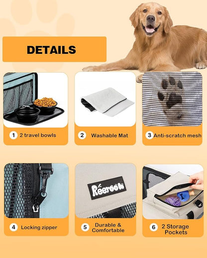 Extra Large Dog Crate with 2 Foldable Bowl, 40 Inch Collapsible Travel Dog Crate Kennel with Soft Blanket for Medium Dogs,Indoor & Outdoor (40" L x 27" W x 27" H, Blue)
