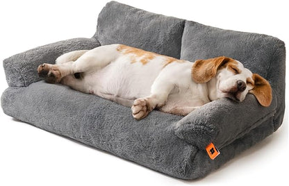 MEWOOFUN Dog Beds for Small Medium Dogs with Removable Washable Cover, Fluffy Dog Sofa with Non-Slip Bottom (Dark Grey, 33.5" L X 25.6" W X 11.5" Th)