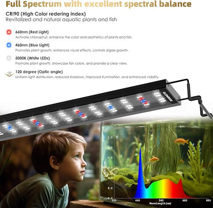 GLOWRIUM Aquarium Light, LED Full Spectrum Freshwater Fish Tank, infinitely dimmable, Fish Tank Light with auto-on/Off Timer (12-17 in)