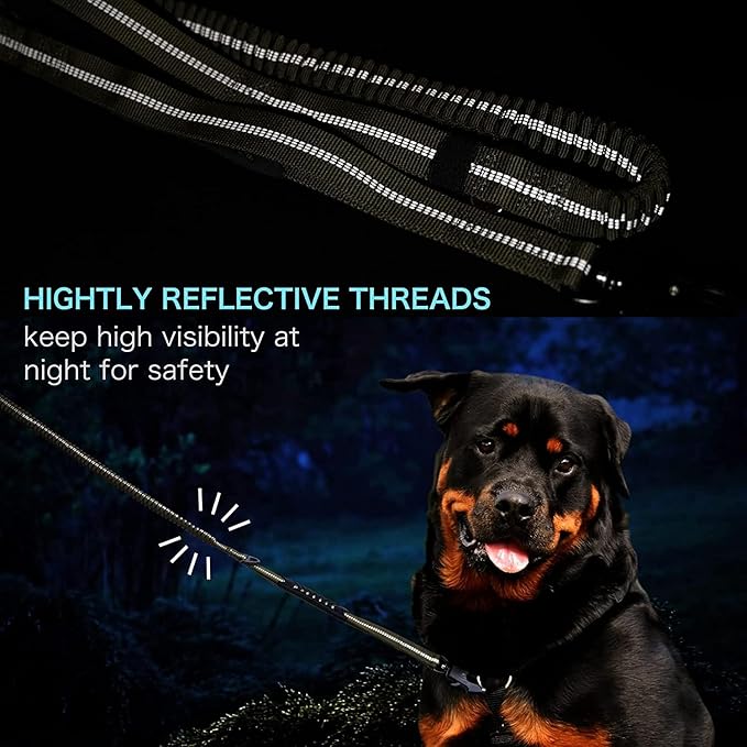 4-6FT Heavy Duty Dog Leashes for Large Dogs, Shock Absorbing Bungee Tactical Leash with 2 Padded Handle, Car Seatbelt and Metal Carabiner Clip, Strong No Pull Dog Leash for Medium