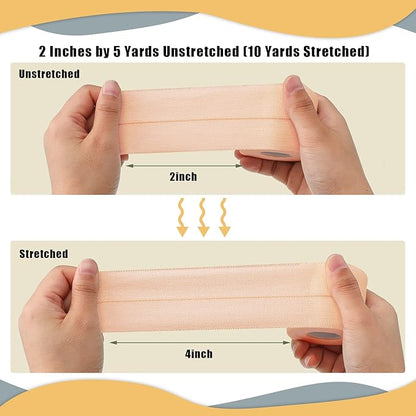 4 Rolls Elastic Tape Adhesive Elastic Tape Self Adhesive Bandage Wrap Flexible Stretch Bandages for Sports Ankle, Knee and Wrist Sprains Animal Pets, 2 Inch x 5 Yard