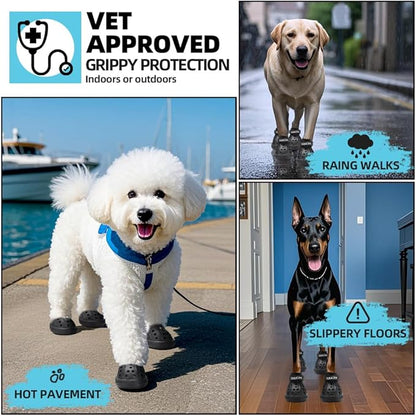 JZXOIVA Dog Shoes for Hot Pavement, Dog Booties for Small Dogs, Breathable Dog Boots & Paw Protectors, Adjustable Non-Slip Dog Rain Booties, Waterproof Pets Sandals for Beach Black Size 2