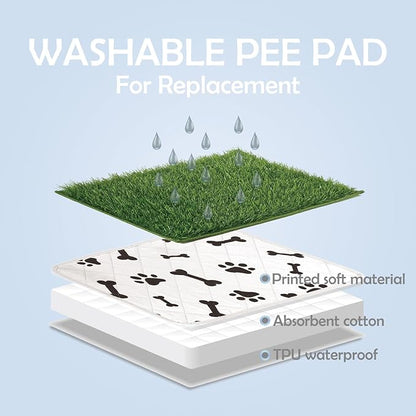 MEEXPAWS Dog Grass Pad with Foldable Dog Litter Box, Small Pee Pad Holder Foldable Liner Base High Side with Odor Free Artificial Grass for Puppy Potty Training Balcony, 2 PCS Reusable Pee Pads