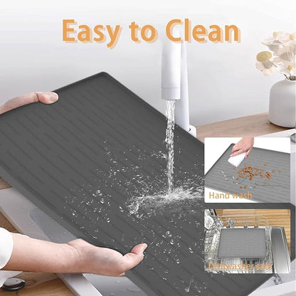 24" x 16" Dog Food Mat, Silicone Pet Mats for Food and Water, Nonslip Pet Feeding Mats for Floors, Dog Cat Bowl Mat with Raised Edges, Black