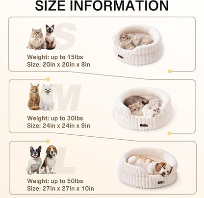 MEWOOFUN Cat Beds for Indoor Cats, Washable Dog Bed for Small Dogs, Round Pet Bed for Puppy and Kitten with Anti-Slip Bottom (Beige, 20"x20"x8")