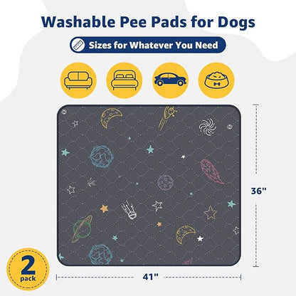LOOBANI Pee Pads for Dogs Washable: Reusable Dog Pee Pads for Medium Pet, 2 Pack Waterproof Puppy Whelping Pads 36" x 41", Non-Slip Potty Training Mat for Dog Playpen, Floor, Cage, Sofa, Crate, Grey