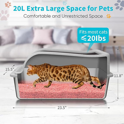 XL Stainless Steel Cat Litter Box with High Sided Lid for Big Cats, 23.5"L x 15.5"W x11.8"H, Metal Kitty Litter Tray with Scoop and Filter Pedal, Leak-Proof,Odorless,Non-Stick,Easy Cleaning