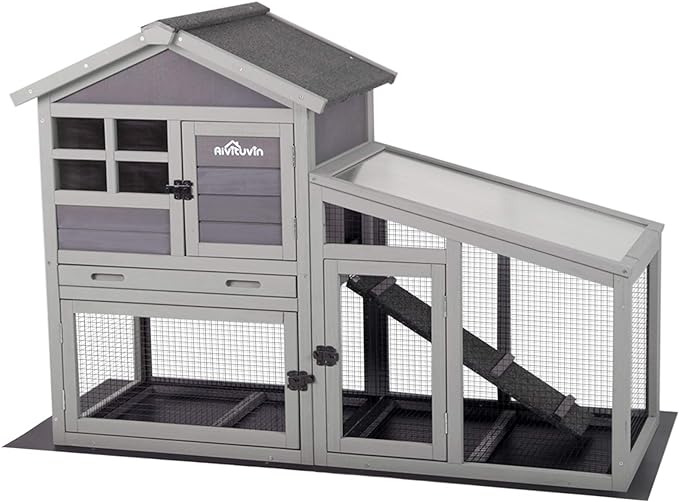 Aivituvin Rabbit Hutch Outdoor Chickecn Coop Indoor Bunny Cage with Pull Out Tray,Upgrade Version,Removable Bottom Wire Mesh 53.4" L x 23.6" W x 38.1" H