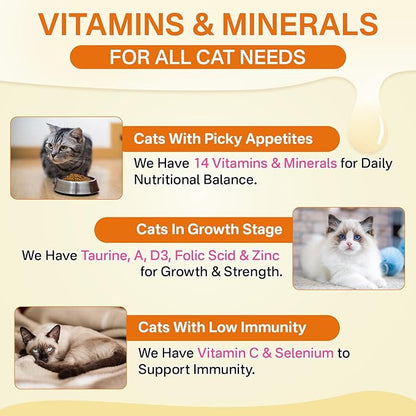 Cat 6-in-1 Calming Diffuser + Multivitamin 500 Chews for Cats – Stress Relief, Immune, Skin & Coat, Digestion, Brain & Bone Health for All Cats, 2 Diffusers + 4 Refills