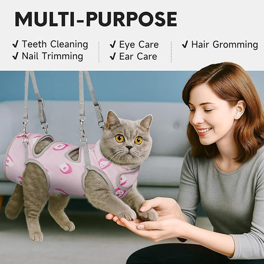 Supet Cat Grooming Hammock, Soft Fabric Nail Clipper Hammock, Self-Adhesive Wrap for Cutting Nails, Quickly Calm Down for Medicine, Teeth Brushing, Ear Cleaning