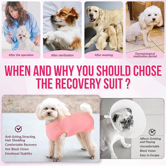 Lukovee Recovery Suit for Dogs, Onesie Surgery Recovery Suit for Female Male Dogs, Abdominal Wounds Cone E-Collar Alternative Prevent Licking Spay Recovery Suit (Peach,S)