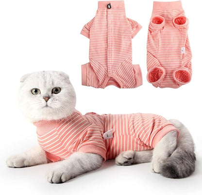 LIANZIMAU Cat Surgical Recovery Suit Professional for Male Female Dog Abdominal Wounds Cone E-Collar Alternative Anti-Licking Pet Surgical Recovery Pajama Suit Soft Fabric Onesie for Cats