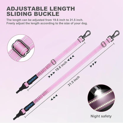 IOKHEIRA Dog Seat Belt 3-in-1 Car Harness for Dogs Adjustable Safety Seatbelt for Car Nylon Reflective Bungee Fabric Dog Car Harness with Clip Hook Latch & Buckle, Swivel Zinc Alloy Carabiner (Pink)