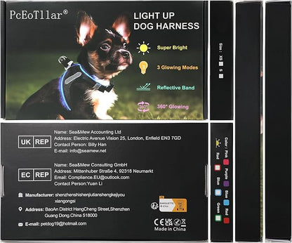 PceoTllar Light Up Dog Harness, LED No Pull Reflective Dog Harness, Flashing Lighted for Night Walking - Small/Medium, (Black Red,xs)