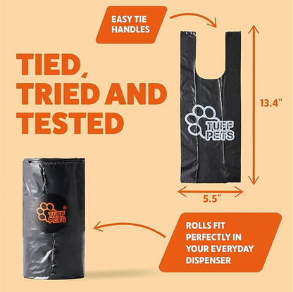Heavy Duty Dog Poop Bag With Handles - 16 Rolls of Pet Waste Bags - Fits in any Dogs Poo Bag Dispenser or Holder - Thick Dog Poop Bags