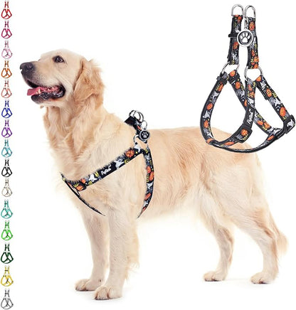 PUPTECK No Pull Dog Harness Soft Adjustable Basic Nylon Step in Puppy Vest Outdoor Walking with ID Tag, Halloween, M