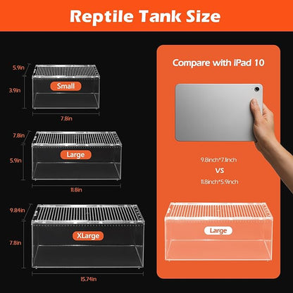 AZV Reptile Terrarium Tank,Versatile Enclosure for Leopard Crested Gecko,Lizard Cage,Spider Starter Kit,Hermit Crab Habitat,Tarantula Cribs,Perfect Aquarium for Snake,Frogs,Snails,Insects,Small Pets