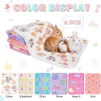 6 Pack Guinea Pig Cage Liner, Washable Guinea Pig Fleece Blankets Beding Accessories, Flannel Throw Warm Sleep Mat, Pet Pee Pads for Small Animal Hamster Rabbit Puppy Cat (Light Color, 26x14 Inch)