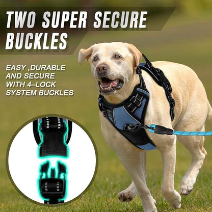 BARKBAY No Pull Dog Harness Front Clip Heavy Duty Reflective Easy Control Handle for Large Dog Walking(Navy,L)