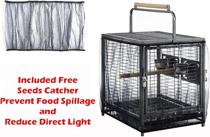 Portable Durable Heavy Duty Travel Veterinary Bird Parrot Carrier Cage Feeding Bowl Play Wooden Stand Perch with Handle Prevent Beaks Out