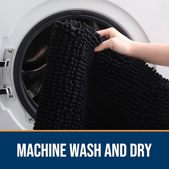 OLANLY Dog Door Mat Set 2-Piece 30x20, Absorbs Moisture and Dirt, Absorbent Non-Slip Washable Doormat, Quick Dry Chenille Mud Mat for Dogs, Entry Indoor Entryway Carpet for Inside Floor, Black