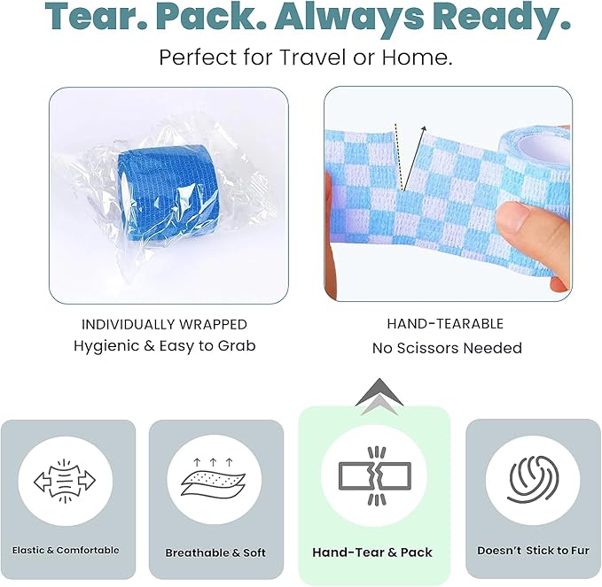 Pet Bandage 6 Rolls, Adhesive Bandage, Self Adhesive Bandage, First Aid Adhesive Gauze, for Horses, Dogs,Cats, Birds, Animals (Animals, 2 Inch (Pack of 6))