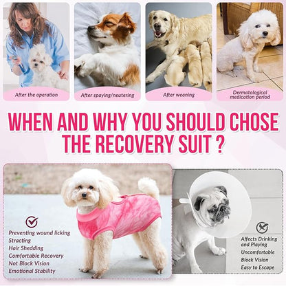 Lukovee Recovery Suit for Dogs, Onesie Surgery Recovery Suit for Female Male Dogs, Abdominal Wounds Cone E-Collar Alternative Prevent Licking Spay Recovery Suit (Pink,Small)