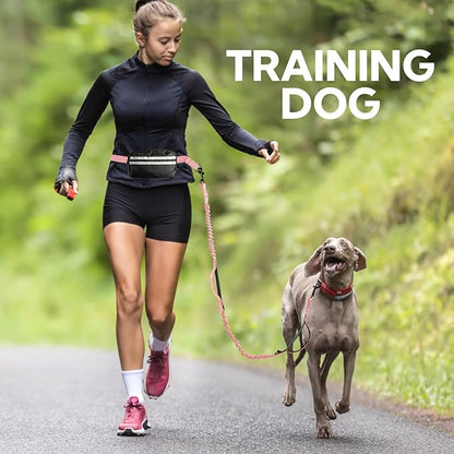 Hands Free Dog Leash, Adjustable Waist Belt with Double Padded Handles, Retractable Bungee for Medium & Large Dogs, Waist Leash for Dog Walking, Running, No Pull, Pink