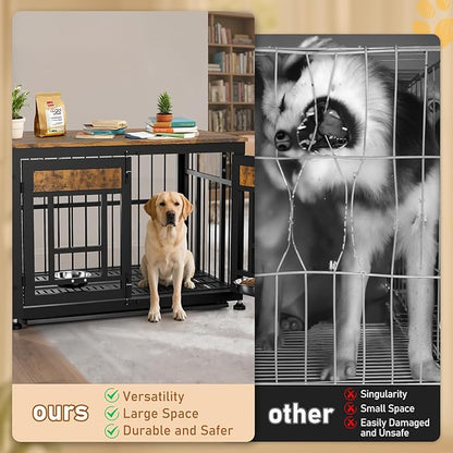 Heavy Duty Dog Crate Furniture for Large Dogs, Decorative Pet House End Table, 42inch Large Wooden Cage Kennel Furniture Indoor for Medium Dog