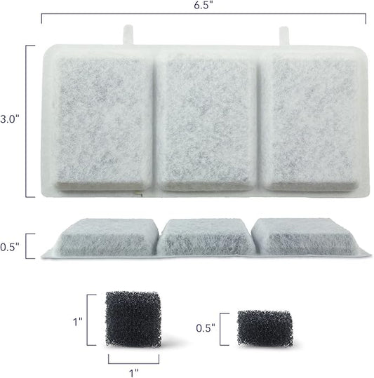 PET STANDARD Replacement Water Filter & 10 Pack Replacement Pre-Filter Sponges Compatible with Petory® 74oz/2.2L Automatic Pet Fountain, Pack of 10