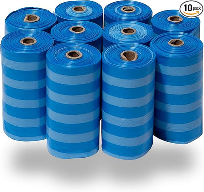 Best Pet Supplies Dog Poop Bags (150 Bags) for Waste Refuse Cleanup, Doggy Roll Replacements for Outdoor Puppy Walking and Travel, Leak Proof and Tear Resistant, Thick Plastic - Blue Strips