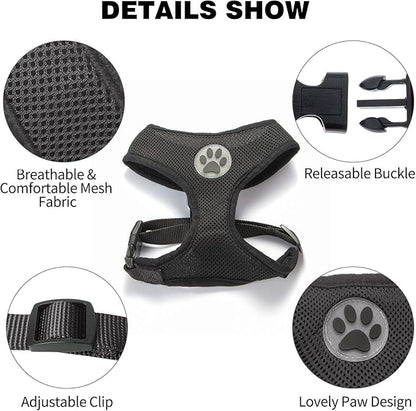 BINGPET Small Dog Harness - Breathable Mesh Puppy Cat Harnesses - No Pull Adjustable Dog Harness Dog Vest Harness for Small and Medium Dogs