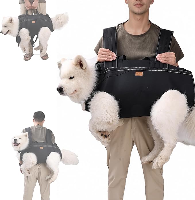 Dog Lift Harness Backpack Carrier for Large Dogs, Full Body Sling with Handle, Dog Harness for Joint Injuries, Arthritis, Ideal for Stairs, Elderly Dogs (Black X-Large 29-50 LBS)