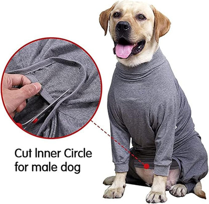 Dog Recovery Suit, Abdominal Wound After Surgery Wear, Prevent Licking Wounds, E-Collar & Cone Alternatives, Long Sleeve Postoperative Shirts Dog Bodysuit Prevent Shedding(Large, Grey)