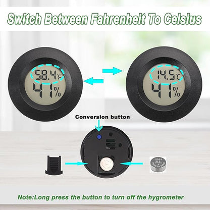 Mini Hygrometer Thermometer Digital Humidity Meter Indoor/Outdoor Humidity Monitor Reptile Thermometer for Humidors Greenhouse Garden Cellar Fahrenheit(℉)/ Celsius(℃) 2 Pack