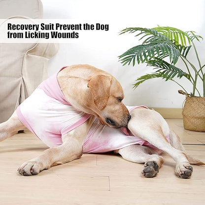 Dog Onesie Suit for Medium Large Dogs Recovery Suit Tie Dye Pajamasfor Abdominal Wounds,Shedding, Prevent Licking L Pink2