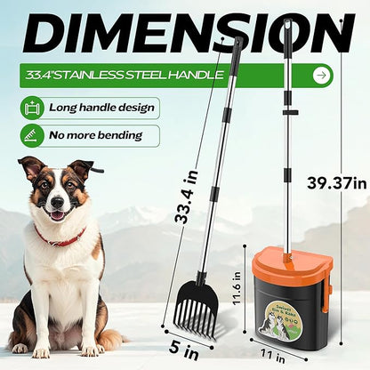 UPSKY Dog Pooper Scooper Swivel Bin & Rake Kit with 100 Waste Bags,33.4" Stainless Steel Long Handle Heavy Duty Pet Poop Shovel for Large Medium Small Dogs, Odor-Proof Lid for Yard/Lawn/Outdoor Use