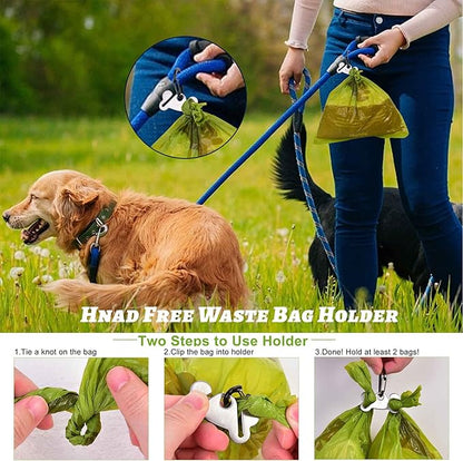 Clear Metal Dog Waste Bag Dispenser & Holder - Portable, 1 Hand Free, Fits Leash Accessory, Set Includes Dog Poop Bags