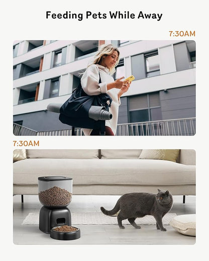 Automatic Cat Feeder, Cat Food Dispenser Battery-Operated with 180-Day Battery Life, Timed Pet Feeder for Cats and Dogs, Desiccant Bag, Programmable Portion Control, 4 Daily Meals, 10s Voice Recorder