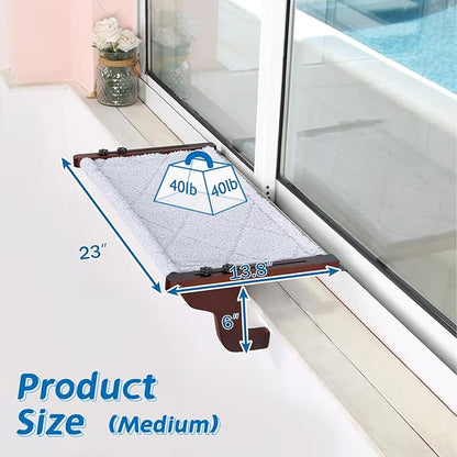 Easy Seat Cat Perch for Window Sill - Hammock Design w/Premium Wood & Robust Metal Frame - Cat Window Seat for Large Cats and Kittens (Dark Stained Wood w/Gray Bed, Medium (23''W x 14''D))