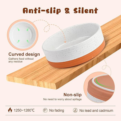 SPUNKYJUNKY Ceramic Elevated Dog Bowl Set with Acacia Wood Stand for Food and Water for Large Dog (60.87 OZ, White and Reddish Brown)
