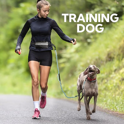 Hands Free Dog Leash with Pouch, Adjustable Waist Belt with Double Padded Handles, Waist Leash for Dog Walking, Dog Leash with Bungee for Medium & Large Dog, Dog Walking Accessories, Olive
