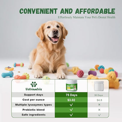 Dog Dental Care Powder - Plaque & Tartar Control with Natural Enzymes, Teeth Cleaning Powder for Dogs with Probiotic, Bad Breath Treatment for Small Medium Large Dogs