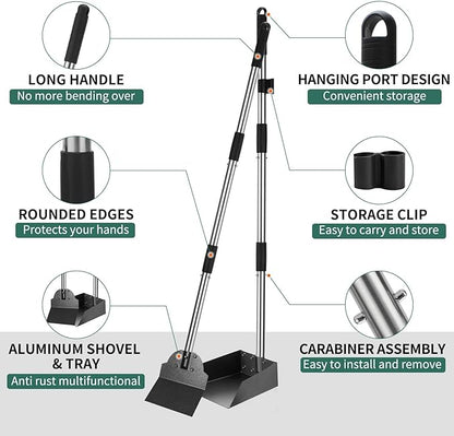 SCENEREAL Dog Pooper Scooper for Yard - Tray & Spade Set, Long Handle Metal Detachable Poop Scooper for Large Medium Small Dogs, Pet Waste Removal Scoop with No Bending for Outdoor Grass, Dirt Gravel
