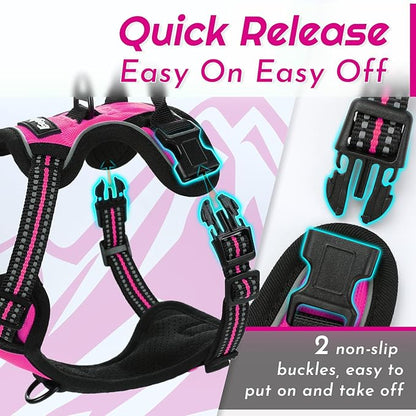 Eagloo Small Dog Harness No Pull, Service Vest with Reflective Strips and Control Handle, Adjustable and Comfortable for Easy Walking, No Choke Pet Harness with 2 Metal Rings, Rose Red, XS