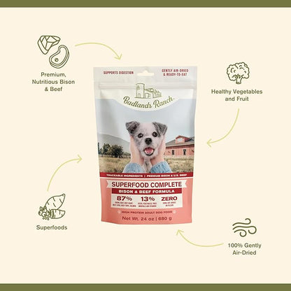 Superfood Complete, Air-Dried Adult Dog Food - High Protein, Zero Fillers, Superfood Nutrition by Katherine Heigl (24 oz, Beef & Bison Formula)