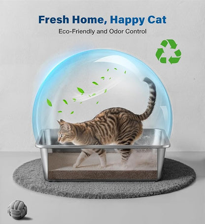 2 Pack Stainless Steel Cat Litter Box, 23.4" L×15.6" W×5.9" H, Metal Kitty Litter Box with High Sided for Big Cats, Non-Stick, Easy to Clean, Odor-Free
